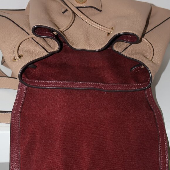 Coach Pebbled Leather Drawstring Backpack Taupe Beige - Picture 9 of 16